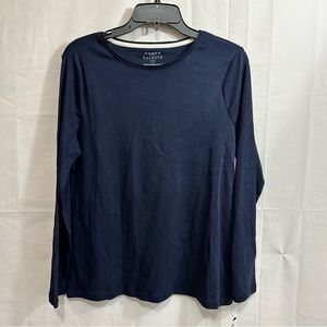 Talbots Womens Pima Crewneck Tee in Navy Size PL (Petite Large)